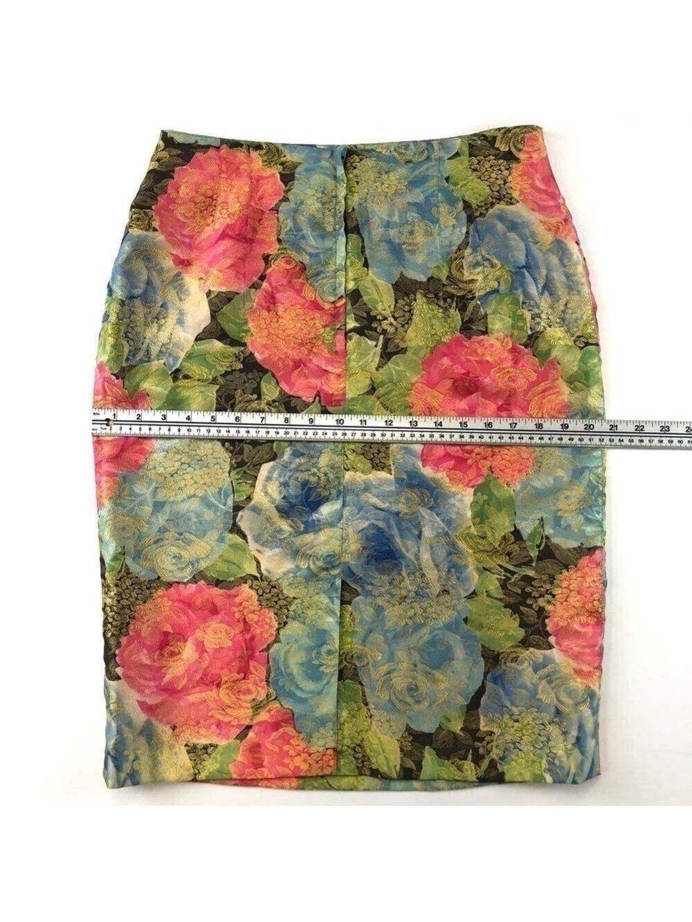 MONDI Vintage pencil skirt  green rose jacquard floral print Size 42 Size 12ish - Picture 5 of 13